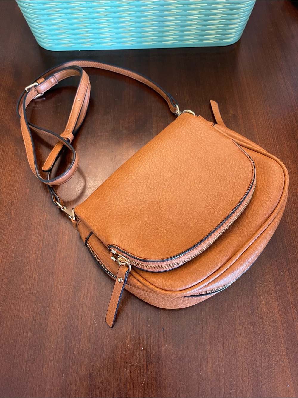Moda Luxe Henri Tan Fold over Crossbody Bag Faux Leather - Picture 4 of 11
